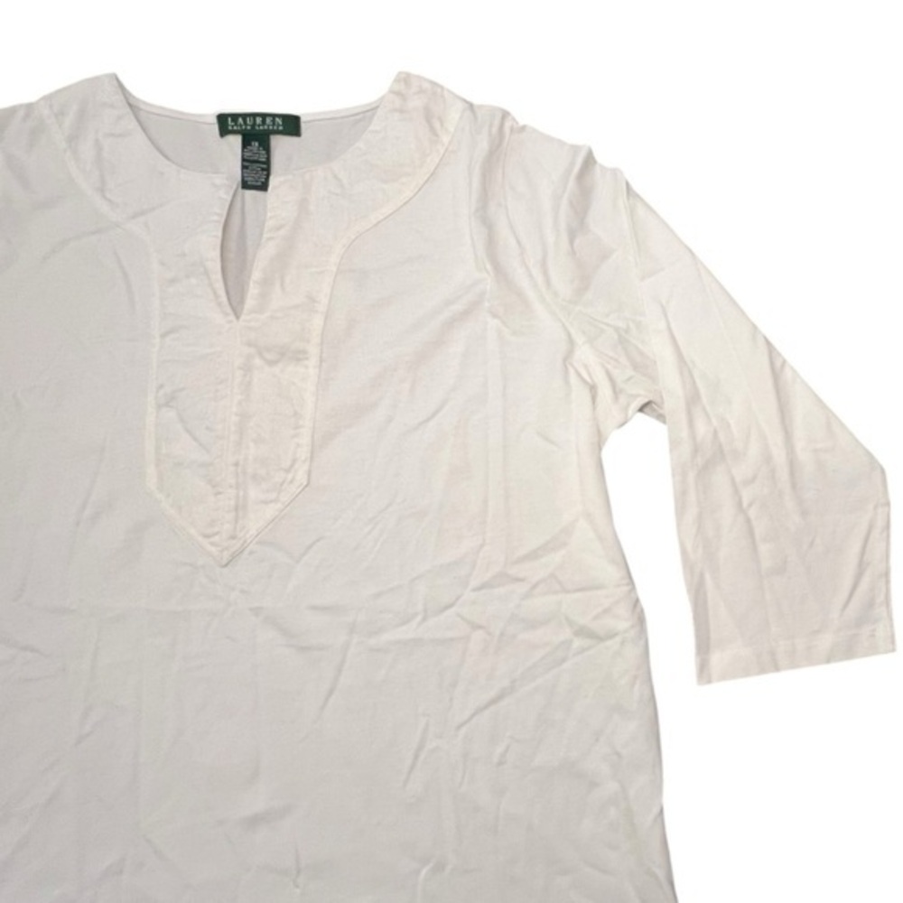 Ralph Lauren WHITE Women's Split-Neck Three-Quarter Sleeve Cotton Tunic 1X NWOT - Picture 2 of 13